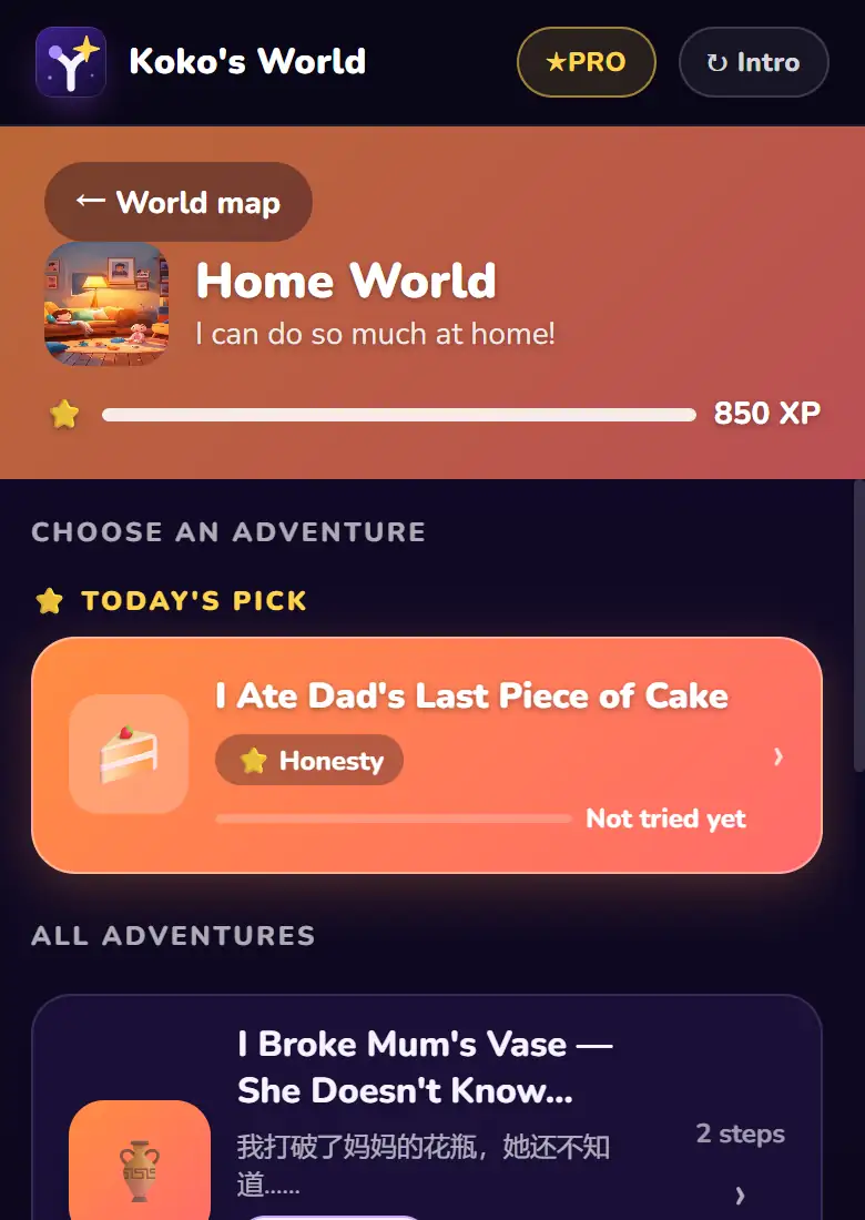 Inside the Home world: today's pick and the list of stories, each tagged with the strength it builds