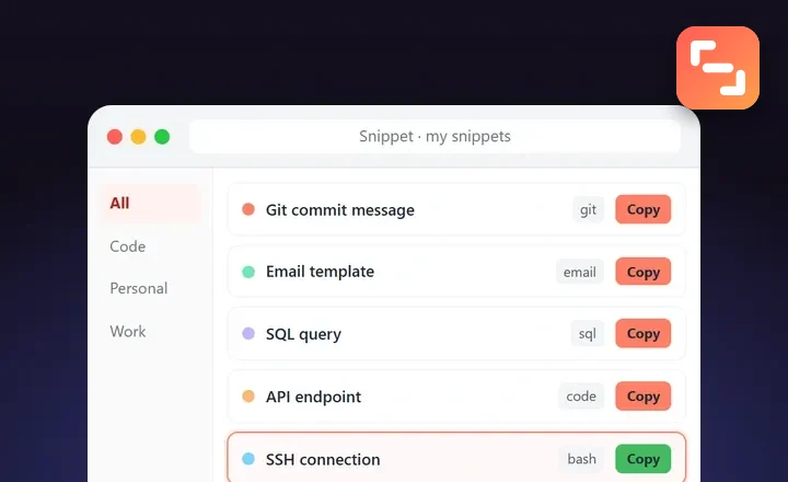Snippet app screen